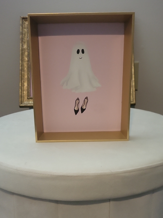 Other - Whimsy Ghost And Black Highheels Canvas Art - Pink Background W/ Gold Frame